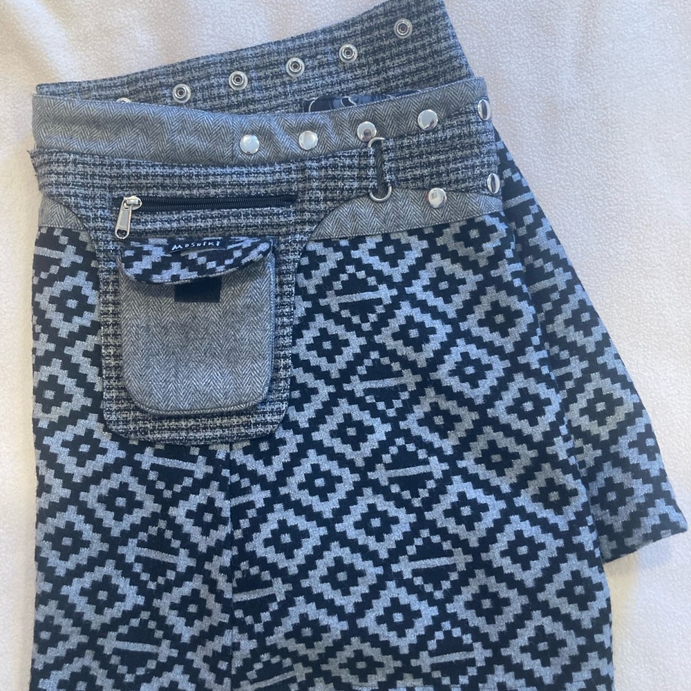 Black and Gray Asymmetrical Cargo Mini Skirt